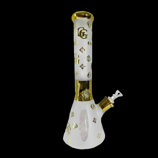 GILI GLASS 7MM FROSTED BEAKER WITH GOLD WATER PIPE 14?