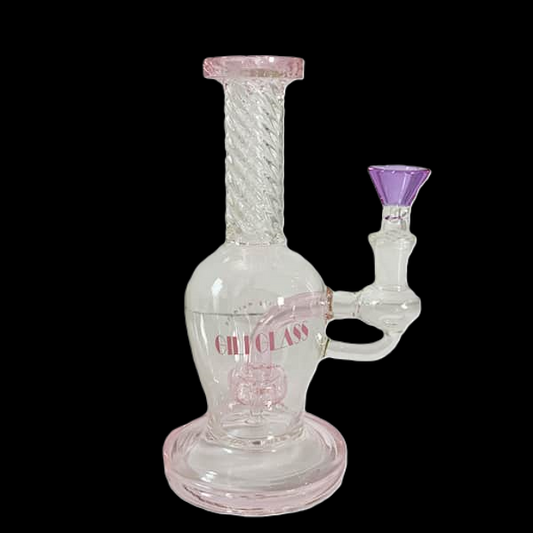 GILI GLASS RIG PINK W/TWISTED NECK AND SHOWER CAP PERC 7