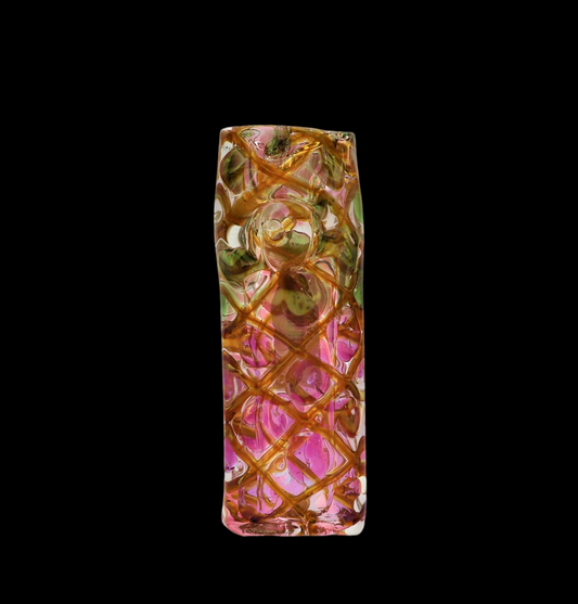 SQUARED FUMED HAND PIPE 4 INCH PINK AND GREEN