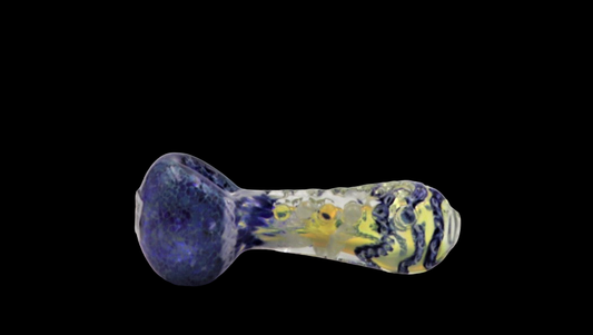 HEAVY GLASS SILVER FUMED FRIT HAND PIPE WITH IMPRESSION 4.5 INCH