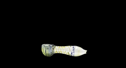OUTSIDE HAND PIPE CLEAR YELLOW TINT WITH BLUE STRIPES 3 INCH